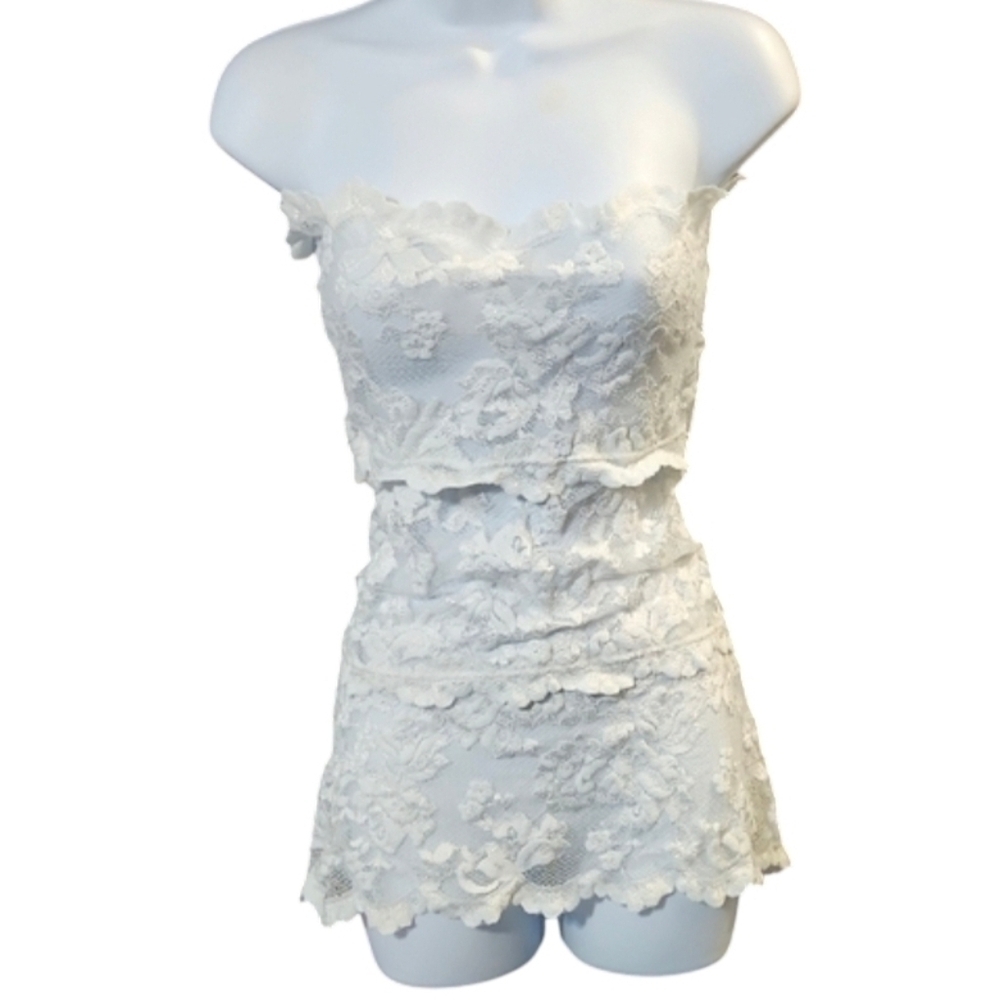White Lace Strapless Negligee Nighty Lingerie